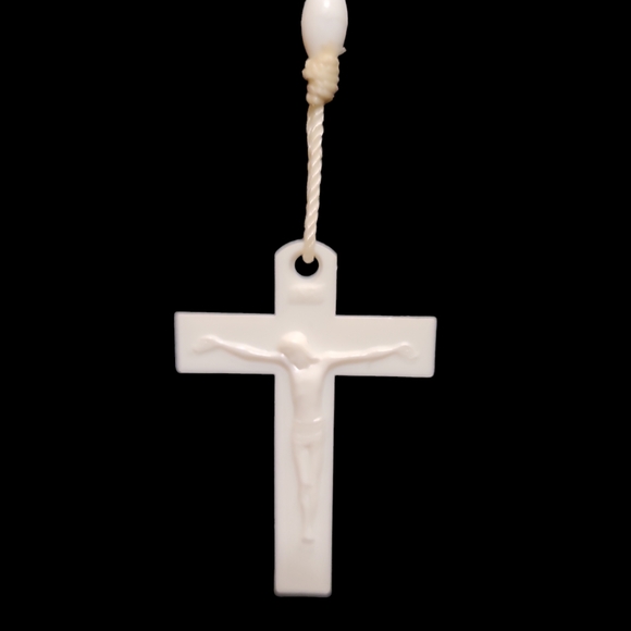 20" Vintage Brown and White Beaded Rosary L10 - Picture 2 of 3